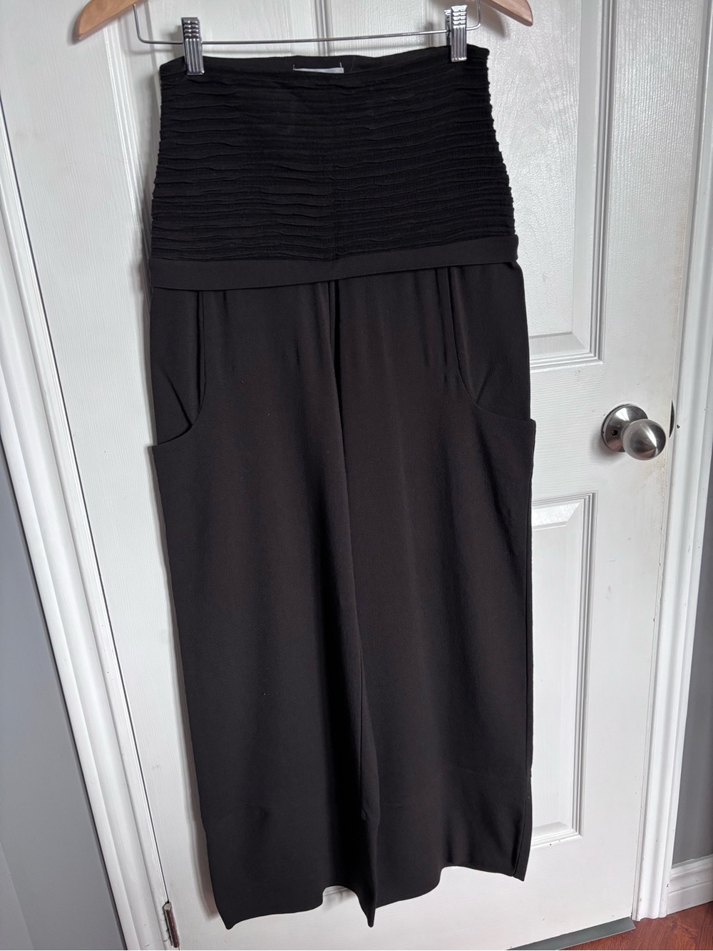 Sarah Pacini Italy Ribbed High Waist Wide Leg Crop Pants Brown Lagenlook 0 S